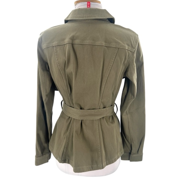 Spanx utility Jacket Stretch Twill Shacket Tuscan Olive green belted pockets NWT - Picture 4 of 8